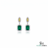 Royal Emerald cut Natural Emerald Halo Drops Earring– 14K Gold Dangle Elegance