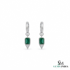 Emerald cut Natural Emerald Green Stone Dangle Earrings Diamond Accent Dangles