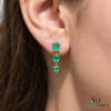 Emerald Cut , Pear Oval Three-Tier Natural Emerald Drop Earrings in 14K Gold