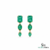 Emerald Cut , Pear Oval Three-Tier Natural Emerald Drop Earrings in 14K Gold