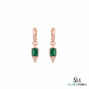Emerald cut Natural Emerald Green Stone Dangle Earrings Diamond Accent Dangles
