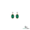 2.50 carat Oval shape Natural Emerald and Diamond Stud Earrings in 14k Gold