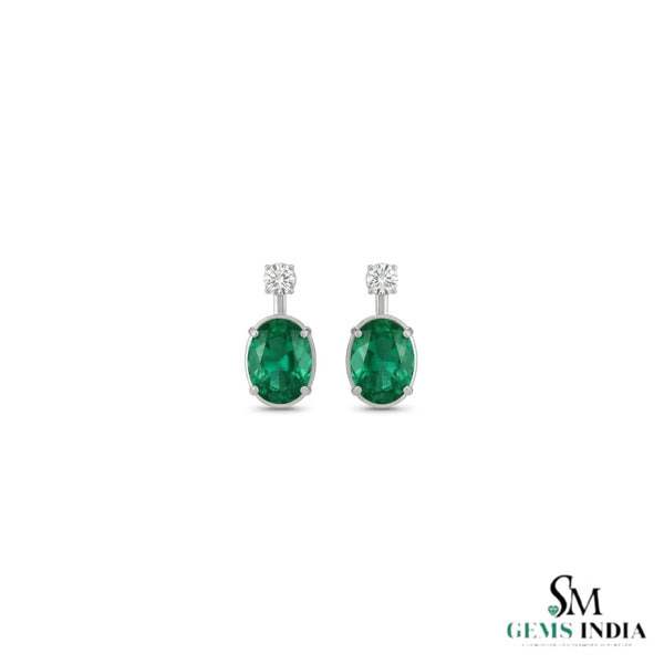 2.50 carat Oval shape Natural Emerald and Diamond Stud Earrings in 14k Gold