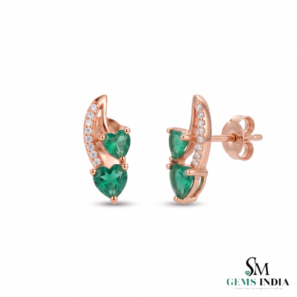 3.50 carat Green Natural Emerald Heart Drop Earrings Sparkling Diamond Curve