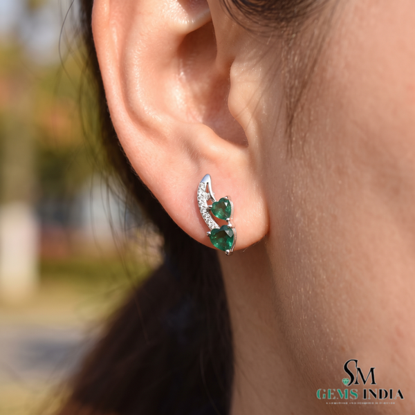 3.50 carat Green Natural Emerald Heart Drop Earrings Sparkling Diamond Curve