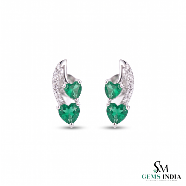 3.50 carat Green Natural Emerald Heart Drop Earrings Sparkling Diamond Curve