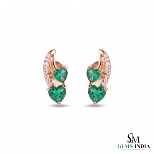 3.50 carat Green Natural Emerald Heart Drop Earrings Sparkling Diamond Curve