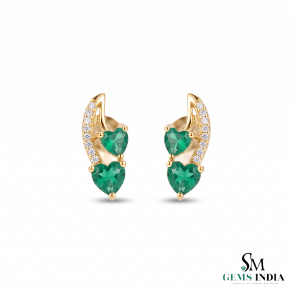 3.50 carat Green Natural Emerald Heart Drop Earrings Sparkling Diamond Curve