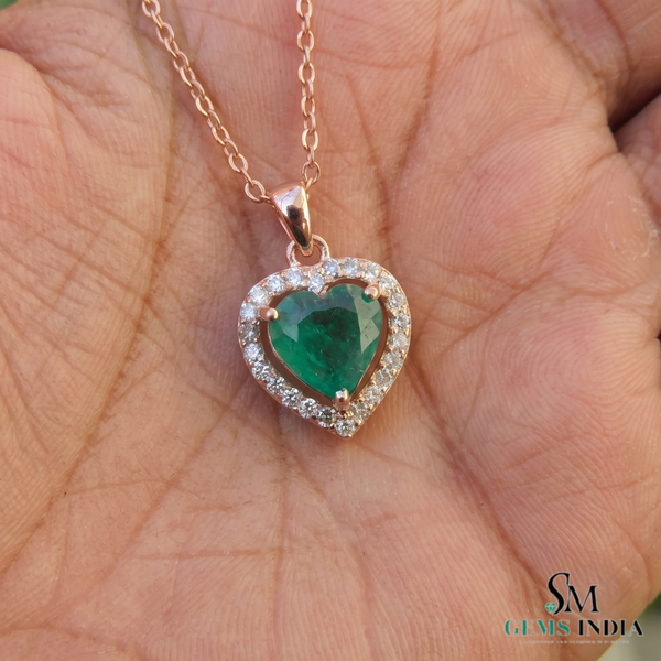 2.20 carat Natural Emerald Heart Pendant in Gold with Diamond Accents Elegant Gift for Her