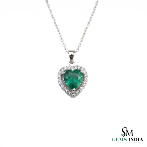 2.20 carat Natural Emerald Heart Pendant in Gold with Diamond Accents Elegant Gift for Her