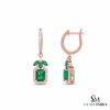 Emerald Cut Natural Emerald Halo Dangle Earrings in 14k Gold Diamond Halo Leaf Design Dangle Earrings