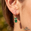 Emerald Cut Natural Emerald Halo Dangle Earrings in 14k Gold Diamond Halo Leaf Design Dangle Earrings