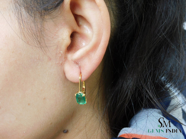 3 carats Emerald cut natural emerald stud earrings Rectangular Gemstone Drops
