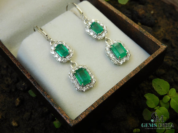 6.50 carat Emerald Cut Natural Emerald Drop Earrings In 14k Solid Gold Minimalist Elegant Design Anniversary gift