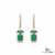 Emerald Cut Natural Emerald Halo Dangle Earrings in 14k Gold Diamond Halo Leaf Design Dangle Earrings