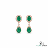 Natural Emerald Diamond Dangle Earrings: 18K Gold Pear Oval Green Gemstone Jewelry