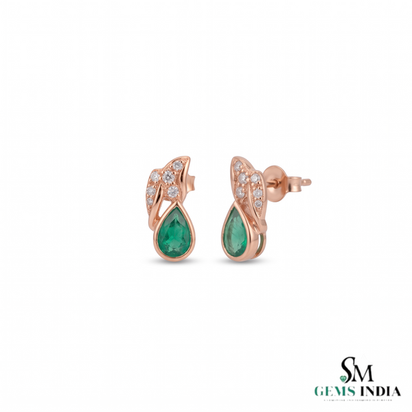 1.80 carat Pear-Shaped Emerald Diamond Cluster Earrings in 14k Gold