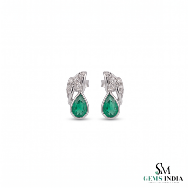 1.80 carat Pear-Shaped Emerald Diamond Cluster Earrings in 14k Gold