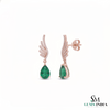 Pear shape Natural Emerald Wing Drop Earrings with Diamond Accents in 14k Gold