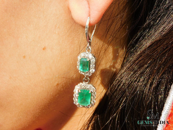 6.50 carat Emerald Cut Natural Emerald Drop Earrings In 14k Solid Gold Minimalist Elegant Design Anniversary gift