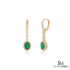 Gold Drop Earrings with Oval Natural Emerald and Diamond Accents Fine Gold Jewelry