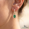 Elegant Emerald cut Natural Emerald Halo Drop Earrings in 14K Yellow Gold Geometric Design