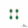 Natural Emerald Diamond Dangle Earrings: 18K Gold Pear Oval Green Gemstone Jewelry