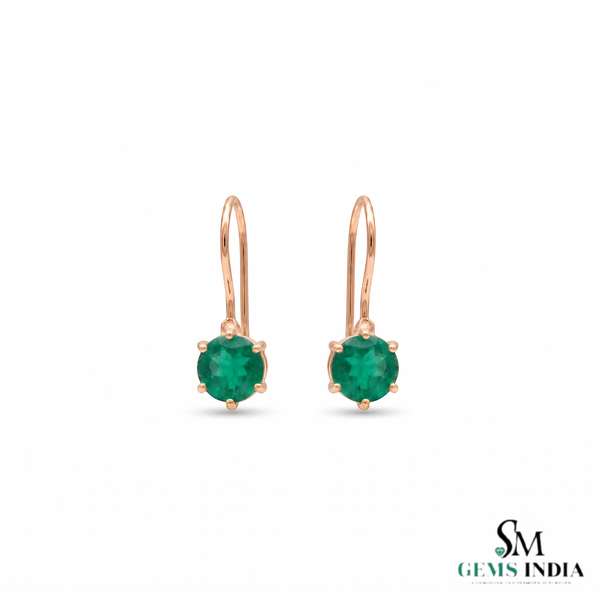 1.50 carat Real Emerald and Diamond Dangle Earrings in 14K Gold Minimalist Leverback Design