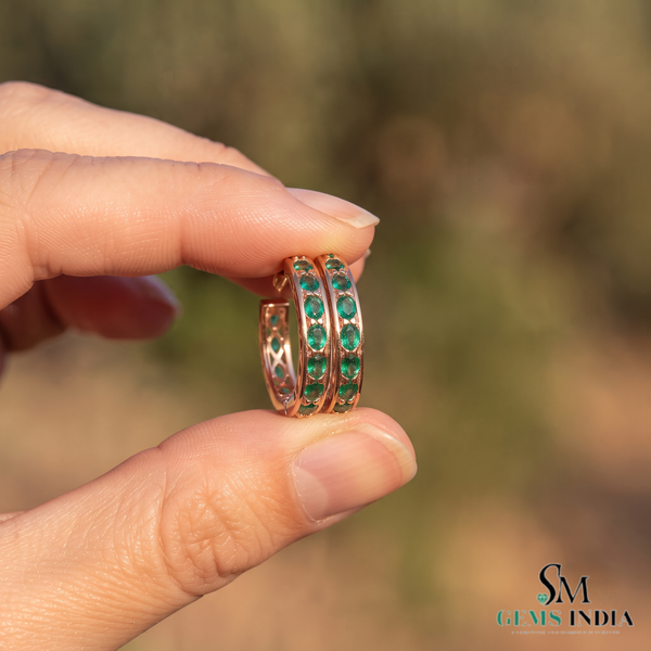 1.20 carat Classic 14k Gold Emerald Hoop Earrings Statement Hoops fine Jewelry for her