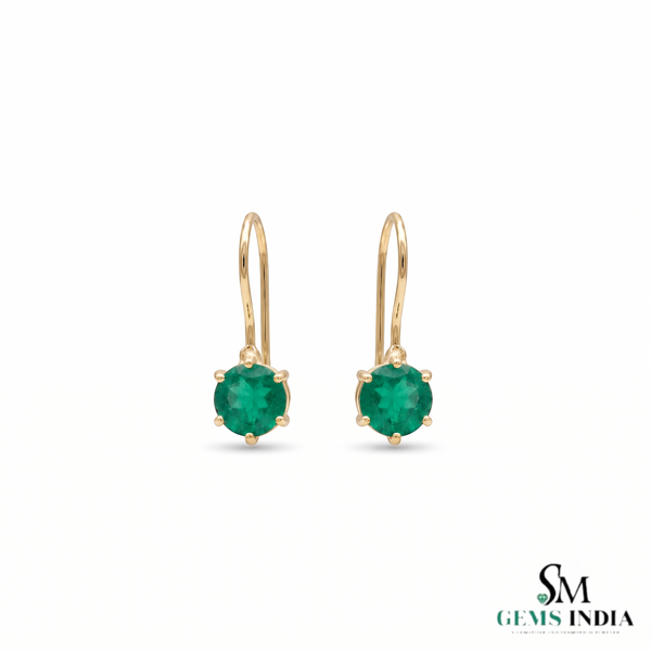 1.50 carat Real Emerald and Diamond Dangle Earrings in 14K Gold Minimalist Leverback Design