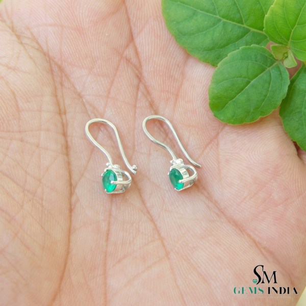 1.50 carat Real Emerald and Diamond Dangle Earrings in 14K Gold Minimalist Leverback Design