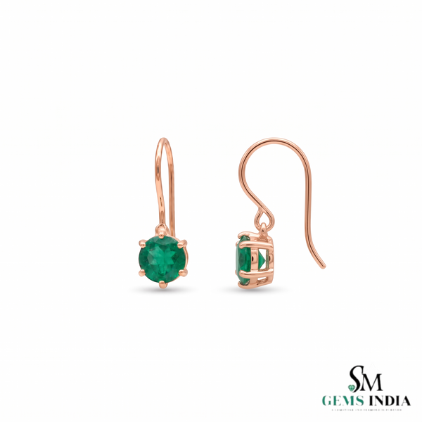 1.50 carat Real Emerald and Diamond Dangle Earrings in 14K Gold Minimalist Leverback Design