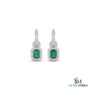 Elegant Emerald cut Natural Emerald Halo Drop Earrings in 14K Yellow Gold Geometric Design