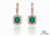 8 carat Vintage Style Natural Emerald-Cut Emerald Earrings with Diamond Halo Drop Earrings in 14K White Gold