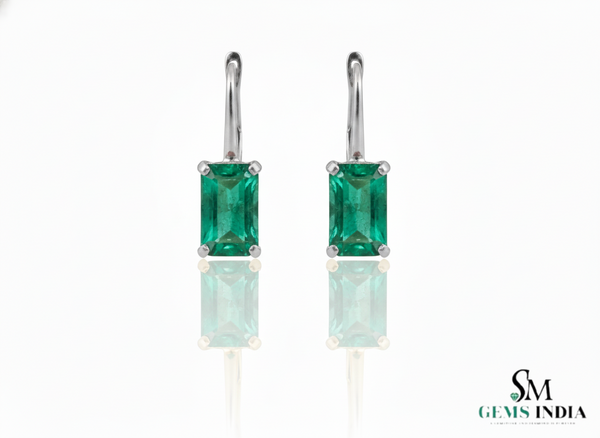 3 carats Emerald cut natural emerald stud earrings Rectangular Gemstone Drops
