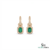 Elegant Emerald cut Natural Emerald Halo Drop Earrings in 14K Yellow Gold Geometric Design