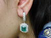 8 carat Vintage Style Natural Emerald-Cut Emerald Earrings with Diamond Halo Drop Earrings in 14K White Gold