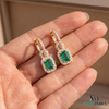 Elegant Emerald cut Natural Emerald Halo Drop Earrings in 14K Yellow Gold Geometric Design