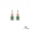 Elegant Emerald cut Natural Emerald Halo Drop Earrings in 14K Yellow Gold Geometric Design