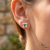 Square shape Natural Emerald Halo Studs with Diamond Accents – Fine Gold Earrings