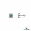 Square shape Natural Emerald Halo Studs with Diamond Accents – Fine Gold Earrings