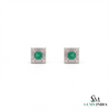 Square shape Natural Emerald Halo Studs with Diamond Accents – Fine Gold Earrings