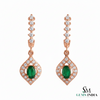 Oval Green Gemstone Dangle in 14K Gold 1.70 carat Natural Emerald and Diamond Halo Drop Earrings