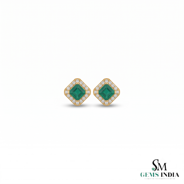 1.90 carat Octagon cut natural emerald earrings for woman's 14k solid gold earrings gift for woman's