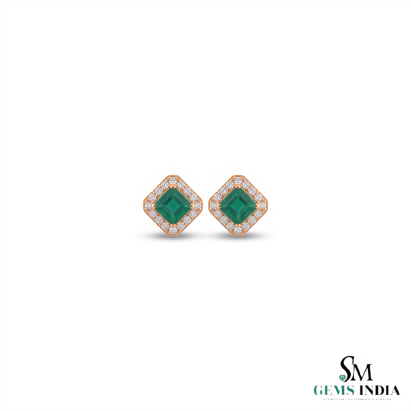 1.90 carat Octagon cut natural emerald earrings for woman's 14k solid gold earrings gift for woman's