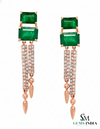 4.30 carat Emerald cut Emerald Natural Emerald And Diamond Dangle Earrings in 14k Gold