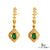 Oval Green Gemstone Dangle in 14K Gold 1.70 carat Natural Emerald and Diamond Halo Drop Earrings