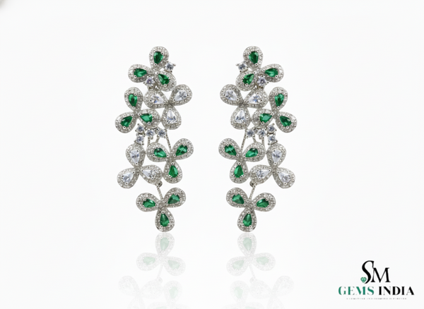2.50 Teardrop Natural Emerald Diamond Flower Dangle Earrings Elegant Statement Design
