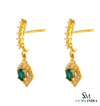 Oval Green Gemstone Dangle in 14K Gold 1.70 carat Natural Emerald and Diamond Halo Drop Earrings