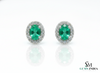 1.80 carat Natural Emerald Oval Halo Stud Earring with Screw Back Closure